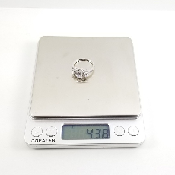 Platinum & Sterling Diamonique 3 Stone Oval Ring - Picture 5 of 8